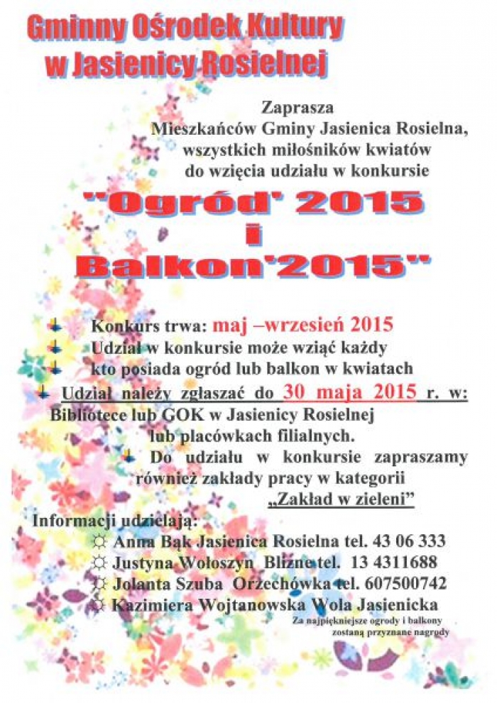 Konkurs &quot;Ogród-2015 i Balkon-2015&quot; w Gminie Jasienica Rosielna