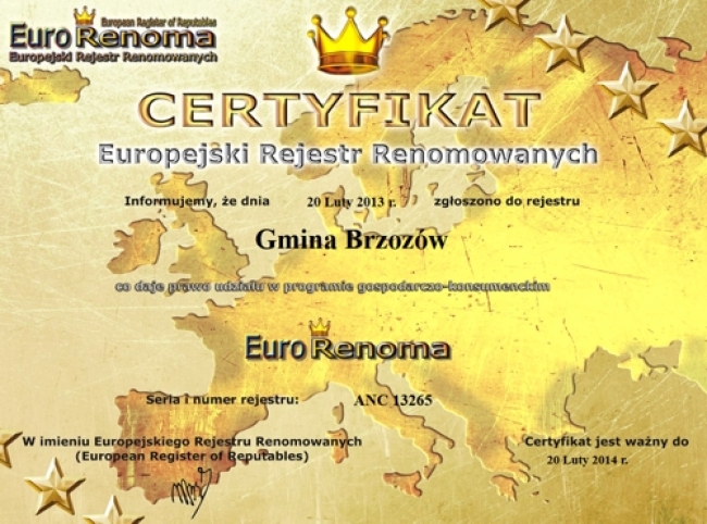 Certyfikat Euro Renoma dla Brzozowa