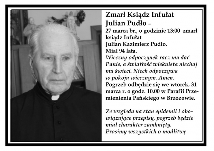 Zmarł ksiądz infułat Julian Pudło