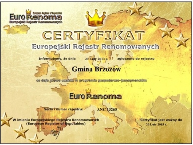 Certyfikat Euro Renoma dla gminy Brzozów