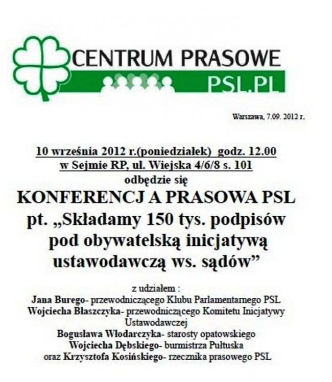 Konferencja prasowa PSL - w Sejmie 10.09