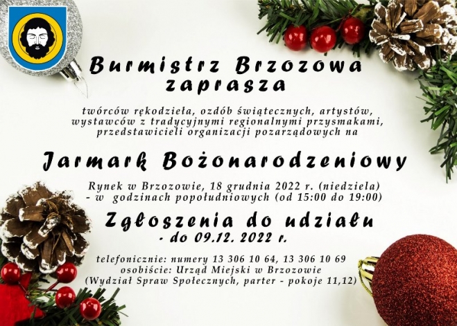 Zaproszenie na Jarmark Bożonarodzeniowy w Brzozowie